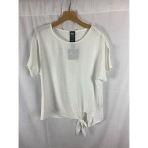 Pure Essence White Short Sleeve‎ Knotted Top Women Small.